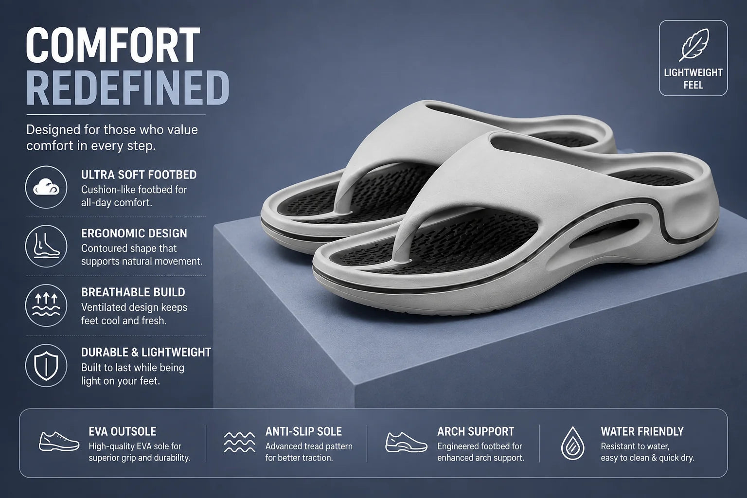 Trekio CloudFlex Comfort Slides unisex | Lightweight Cushioned Everyday Slippers